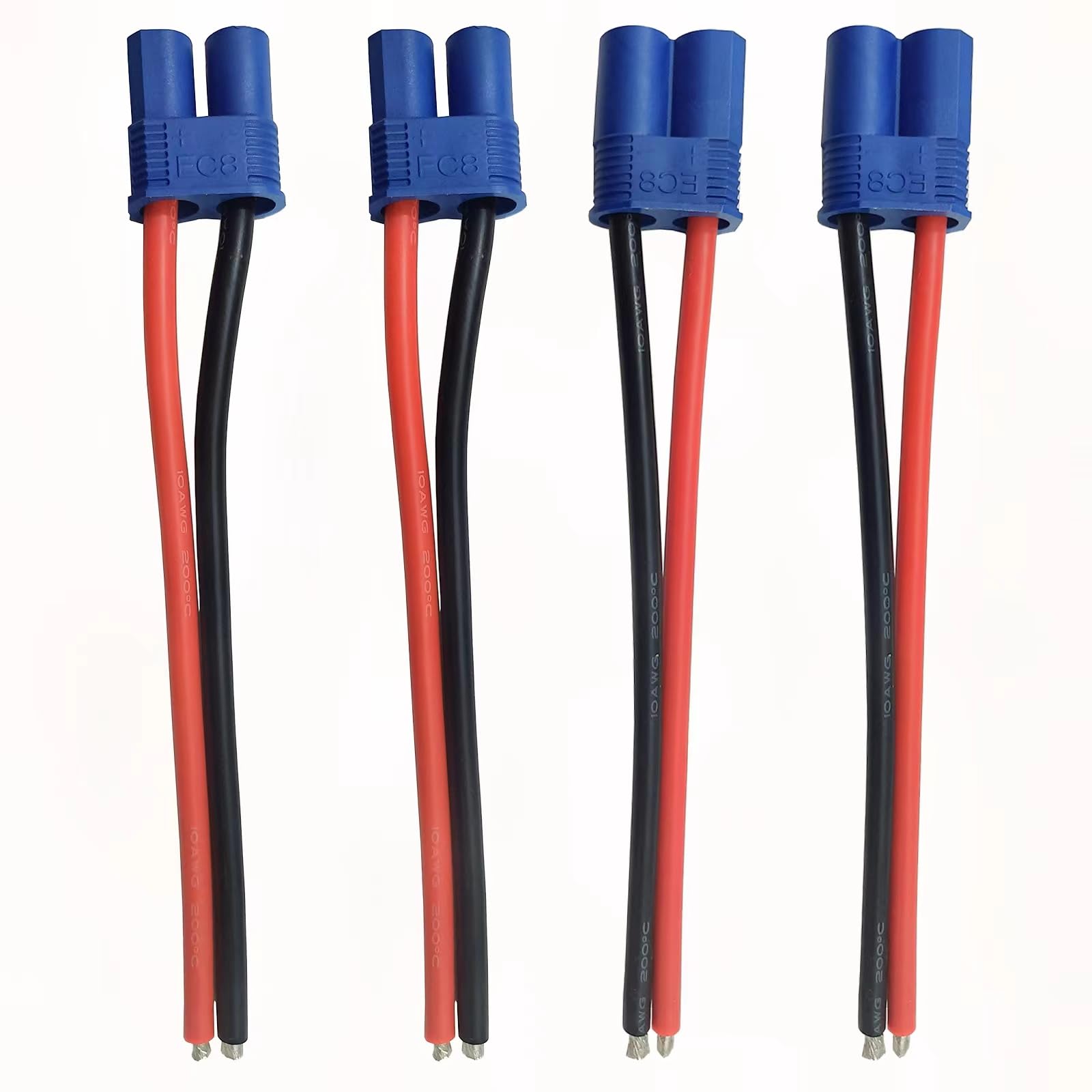 LINSYRC 2 Pairs EC8 Plug Male and Female Connector Adapter with 15cm 10awg Silicone Wire Cable for RC Lipo Battery
