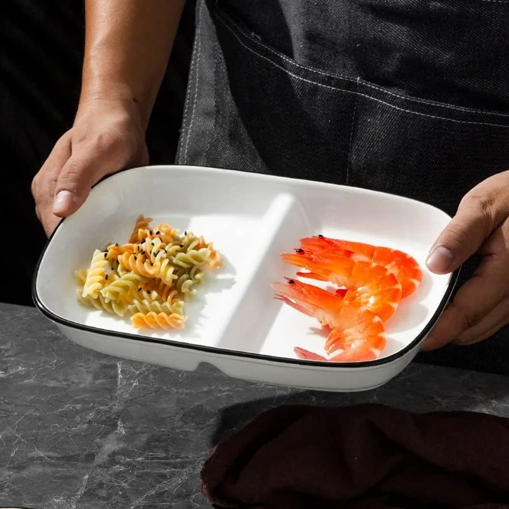 Piatto Scomparti Porcellana, Piatto Due Scomparti Dieta Ceramica, Piatto Porzioni per Snack, insalata, Dessert, Spaghetti, Bistecca