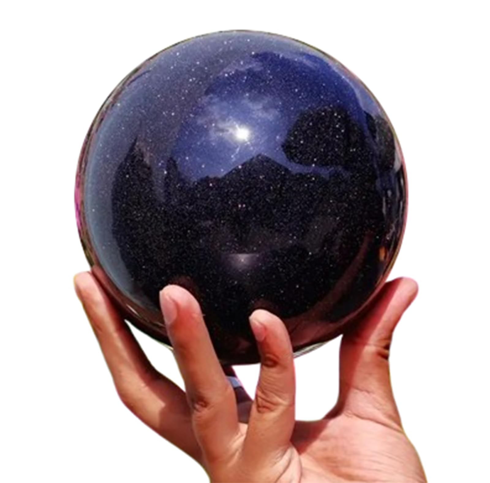 Bola de Cristal Sintético con Esfera de Piedra Dorada Azul con Soporte de Madera, Cristal Curativo de Chakras, Manualidades Reiki, Sala de Estar, Oficina, Decoración del Hogar,7~7.5cm