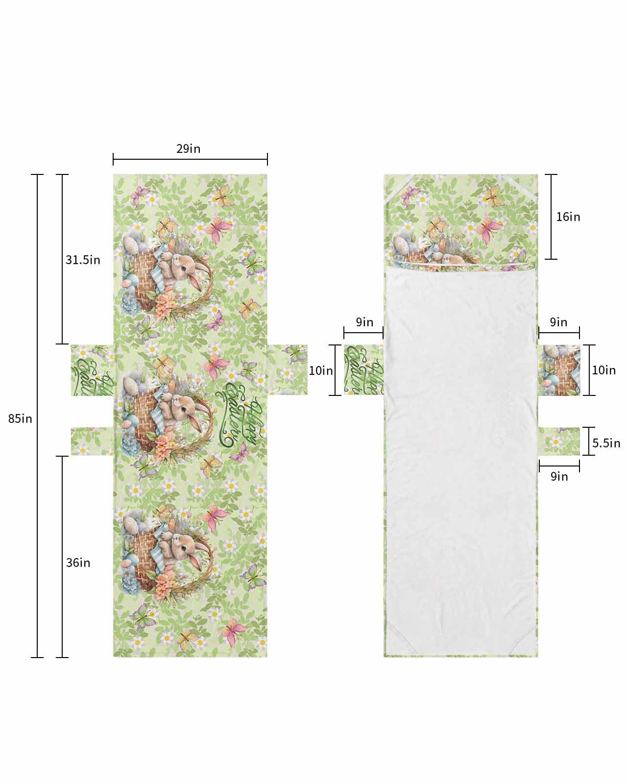 Green Easter Beach Lounge Chair Towel Cover, Soft Chaise Lounge Towel with Side Pockets Patio Pool Chairs Cover for Beach/Pool Sunbathing 29x85 Spring Floral Botanical Bunny Eggs Basket