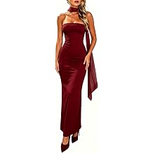 Womens Strapless Maxi Dress with Scarf Sexy Y2k Backless Bodycon Elegant Tube Wedding Guest Club Party Dress