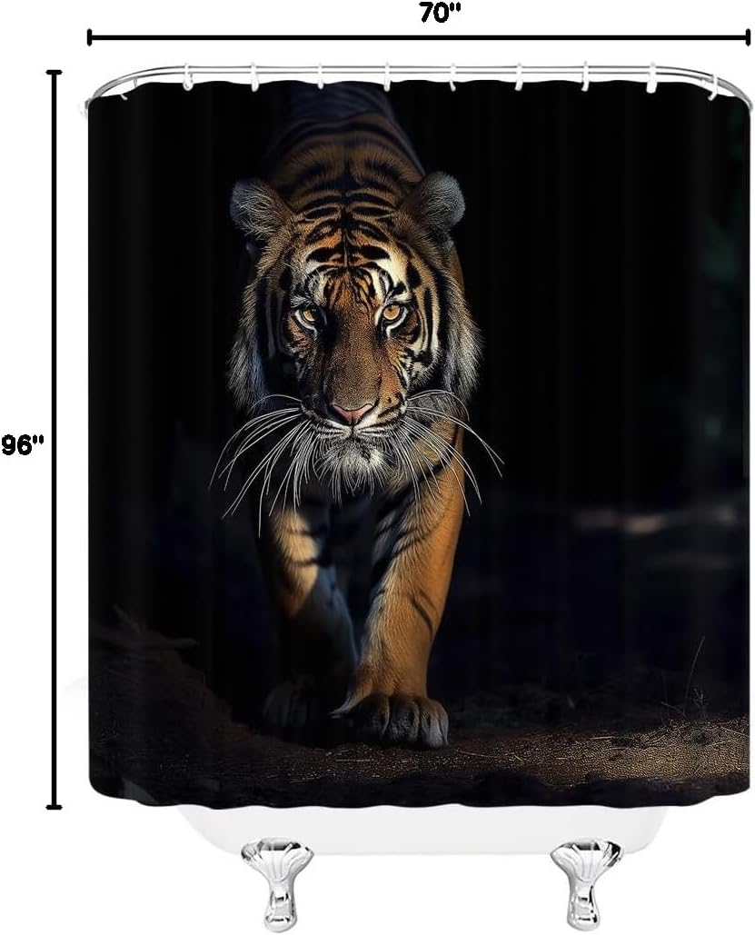 Tiger Shower Curtain African Wild Animal Tiger Cool Powerful Forest Hunt Wildlife Men Black Brown Fabric Bathroom Decor Curtain with Hooks