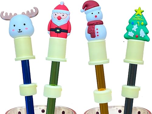 Kleeblatt Tapa de popote desmontable para copa Stanley, 4 piezas de pajitas de silicona con estilo de aviación navideña, reutilizables, para vasos,