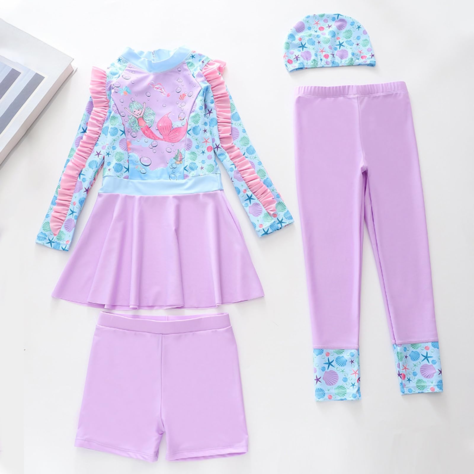 Costume da Bagno a Maniche Lunghe per Bambine Due Pezzi con Protezione Solare UPF per Bambini Piccoli e Ragazzi