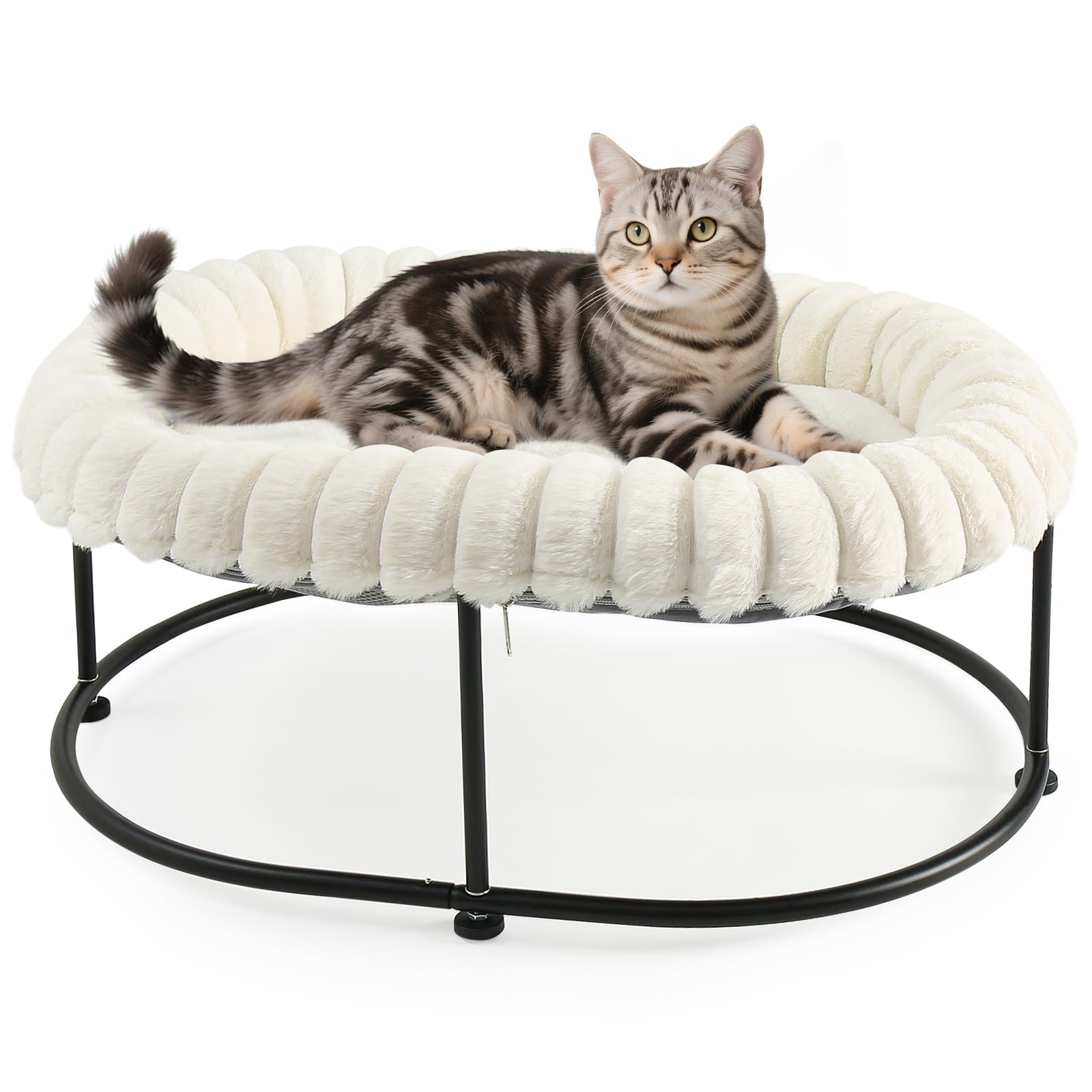 GUUSII HOME Elevated Cat Bed Raised Kitty Hammock for Indoor Cats Large Kitten Sofa Puppy Chair Pet Couch with Free-Standing Metal Frame Washable Padding Cushion Easy Assembly 58.5*43*21cm (White)