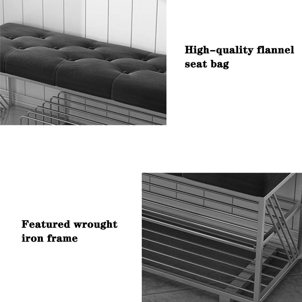 Nordycka minimalistyczna dwuwarstwowa ławka na buty i stołek do przewijania z flanelową poduszką kute żelazo meble wejściowe uniwersalna sofa ławka do dekoracji domu