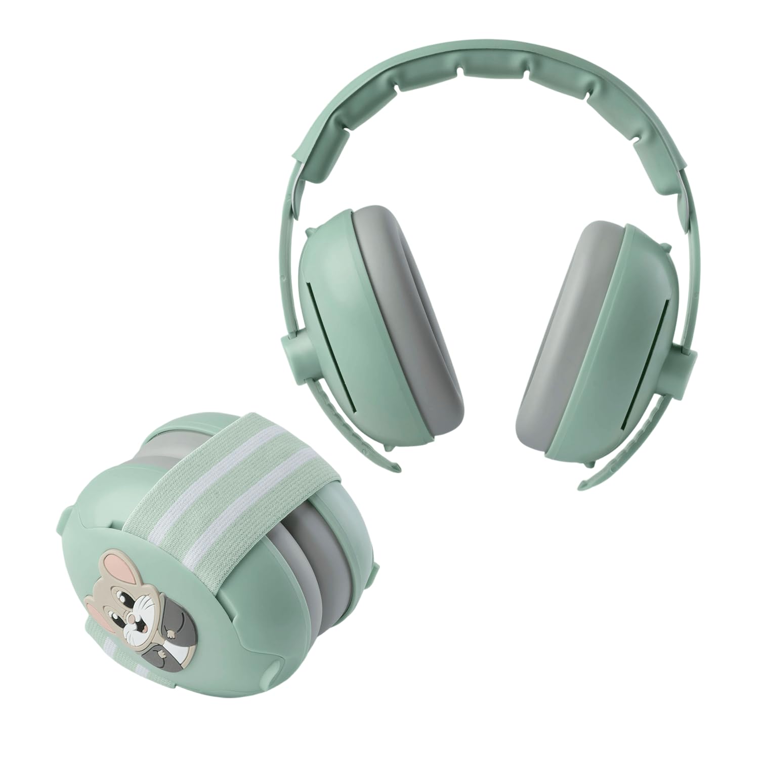 MuffyMouse Lärmschutz Kopfhörer Kinder 3 bis 48 Monate - Gehörschutz Baby 25dB Geräuschreduktion - extraweiche Baby Ohrenschützer mit elastischem und verstellbarem Kopfband (Grün)