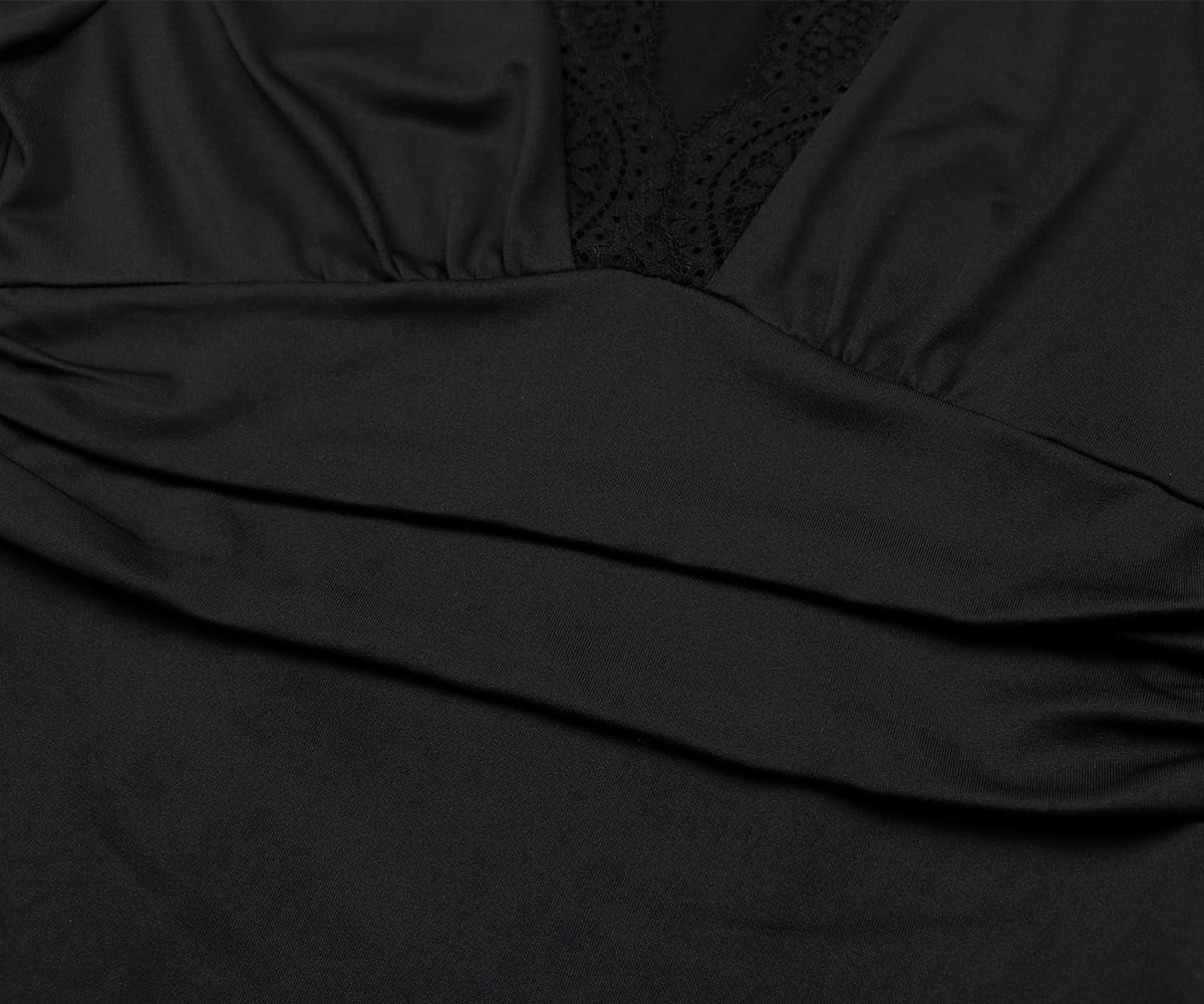 Daysskk Body da donna in pizzo a maniche lunghe con scollo a V sexy, Rosso vinaccia, S