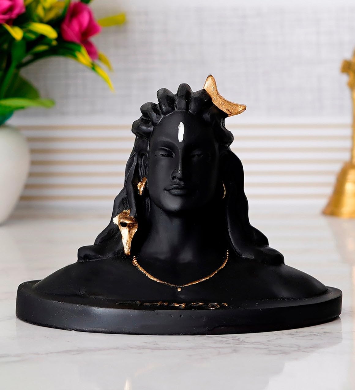 VIYU CREATIONS Resin Adiyogi Idol for Car Dashboard Statue Lord Shiv Statue,Mahadev Murti Idol Showpiece(3 inch) Black.