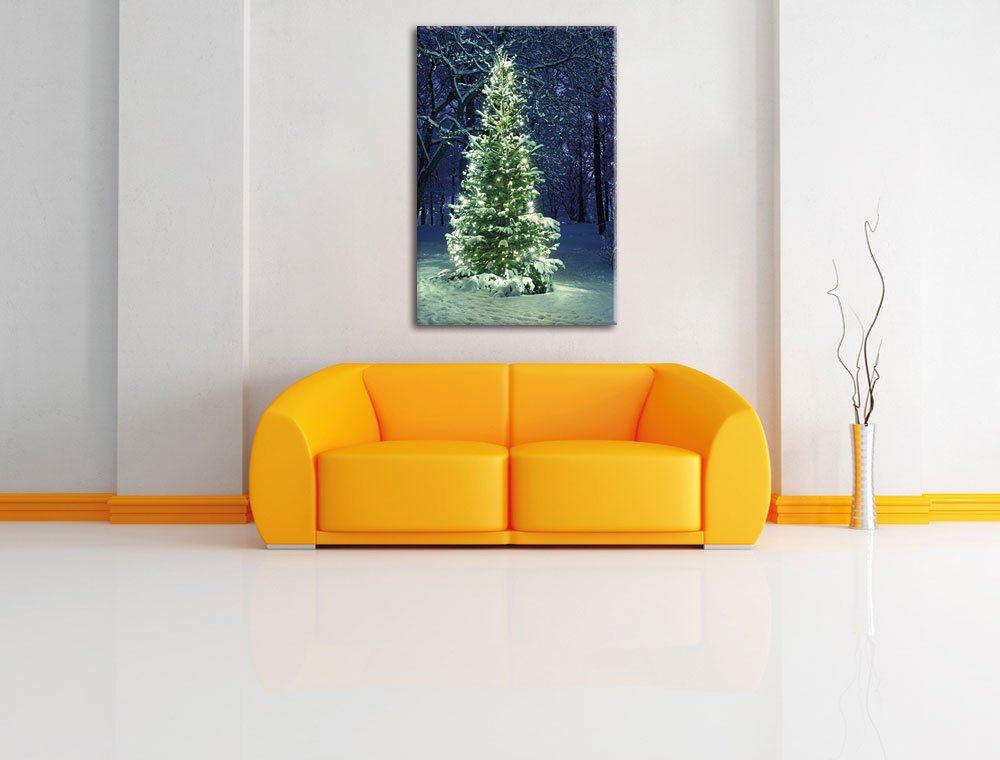 Pixxprint Leuchtender Weihnachtsbaum, Größe: 120x80cm, Leinwandbild, fertig gespannt, Wandbild, Dekoration, Kunstdruck, kein Poster