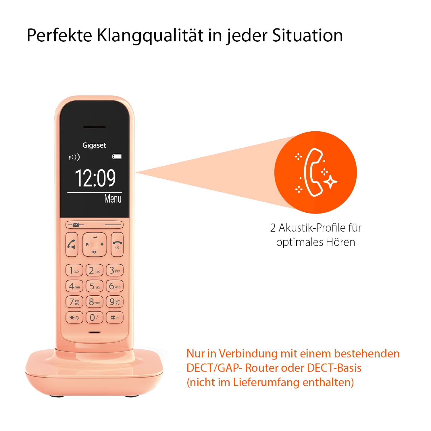 Gigaset CL390HX - Design DECT-Mobilteil mit Ladeschale – Schnurloses Telefon für Router und DECT-Basis - Fritzbox-kompatibel - Direktwahlfunktion - Schutz vor unerwünschten Anrufen, Cantaloupe