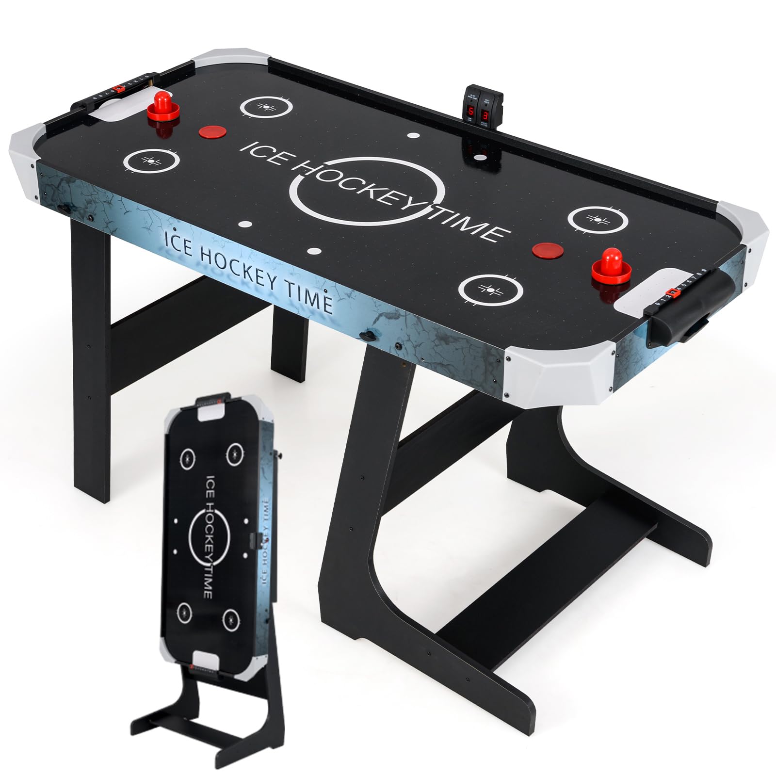 RELAX4LIFE Tavolo da Air Hockey Pieghevole per Bambini e Adulti 144 cm con Segnapunti LED Digitale, Potente Motore 12V, 2 Dischi & 2 Spintori per Casa, Ufficio, Sala Giochi