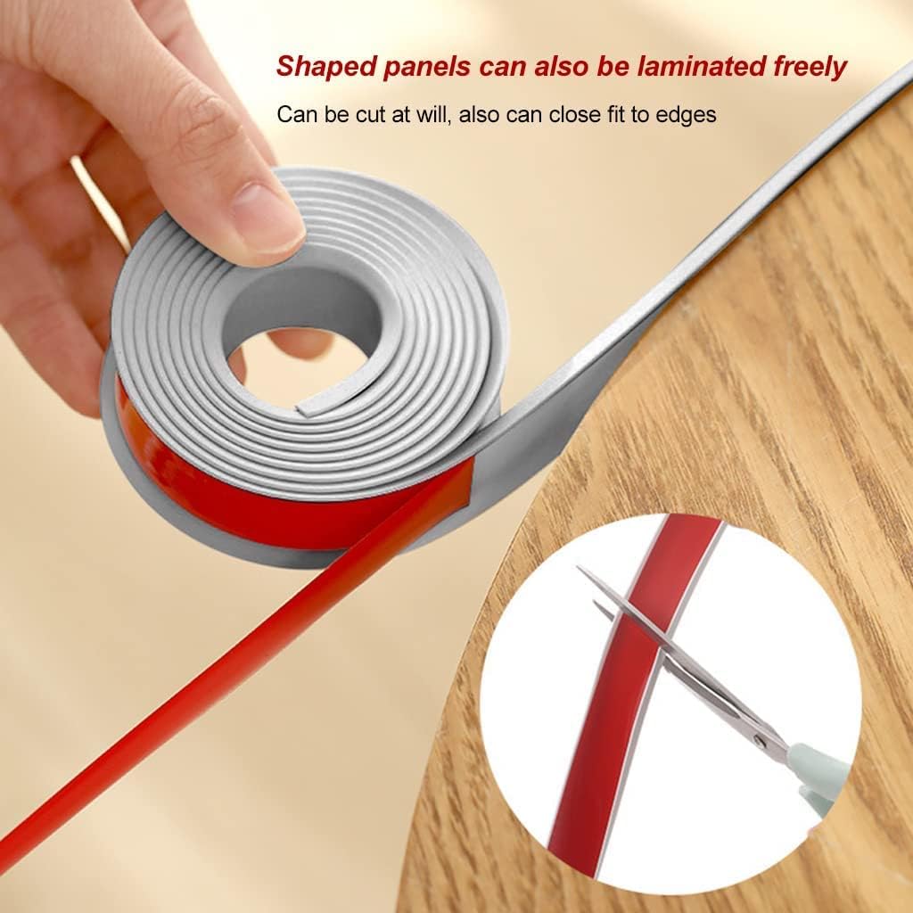 U Shape Flexible Self-Locking Veneer Edge Banding, Plywood Edge Banding Strips, for Countertop Table Cabinets Chairs Shelves Restoration,Soft Silica Gel Countertop Edge Tr (5m×40mm,Khaki)