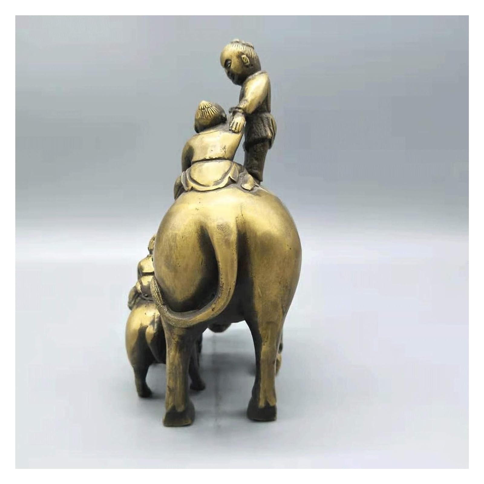 ブロンズ像牛に乗った少年インテリア彫刻銅像