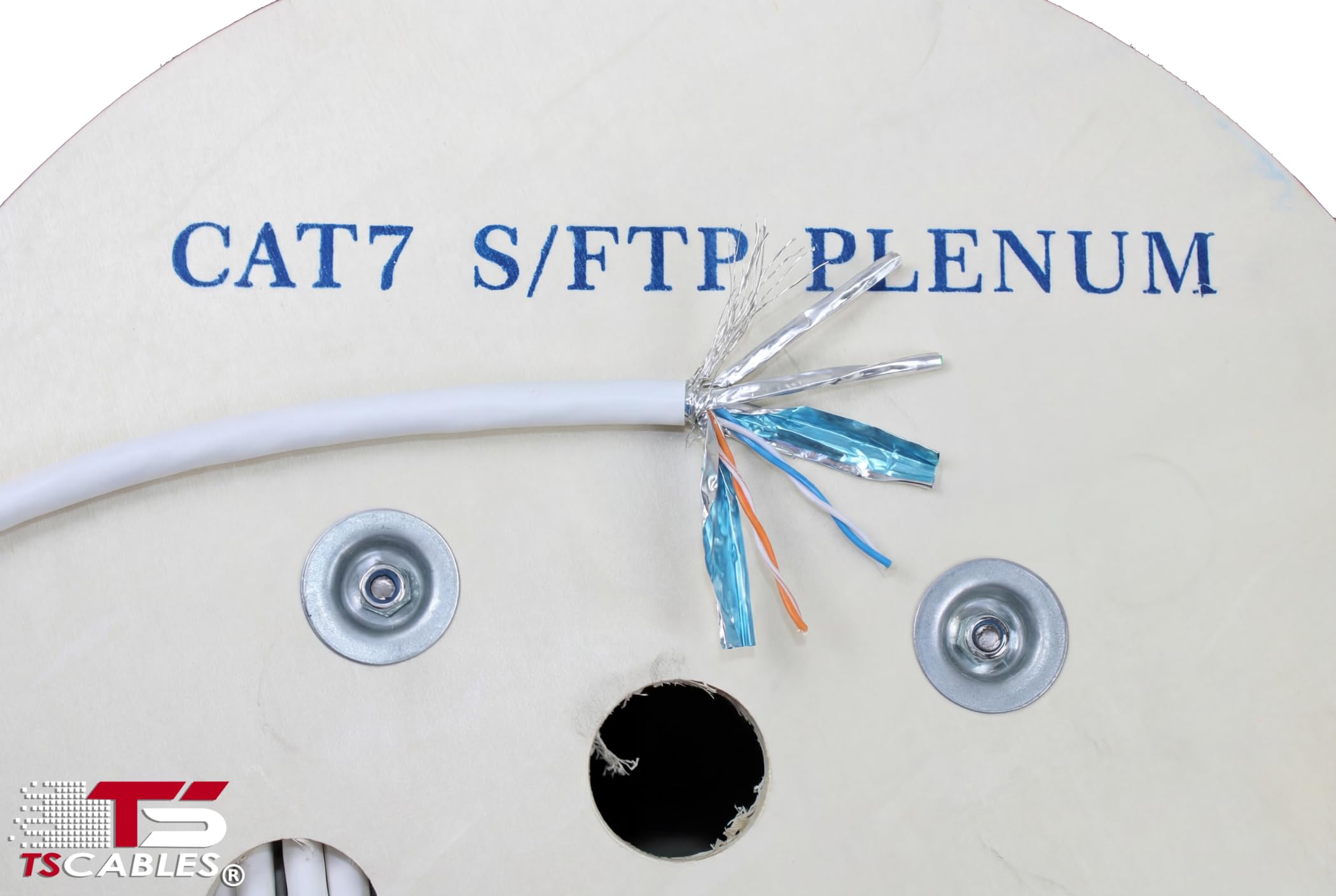 TS Cables Câble plénum CAT7 304,8 m | 23AWG S/FTP 4 paires de câbles Ethernet blindés en cuivre pur 750 MHz | Ignifuge, transfert de données à haute vitesse, disponible en bleu, blanc et noir (blanc)