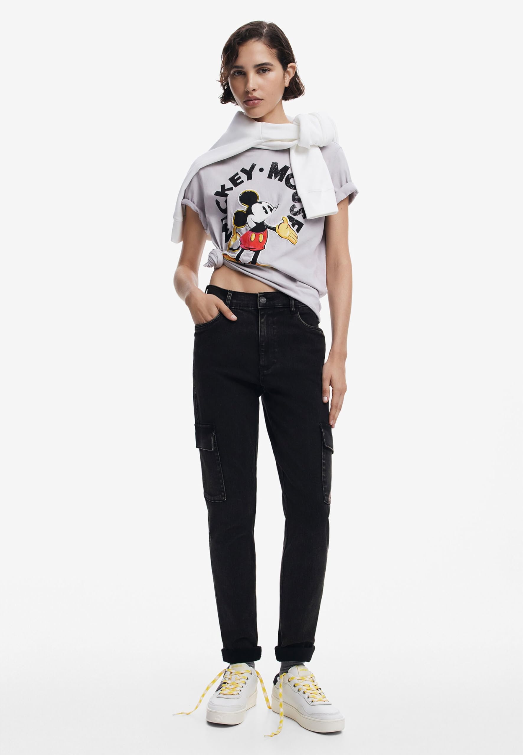 Desigual Damska koszulka Ts_Myszka Miki, czarny/biały, M