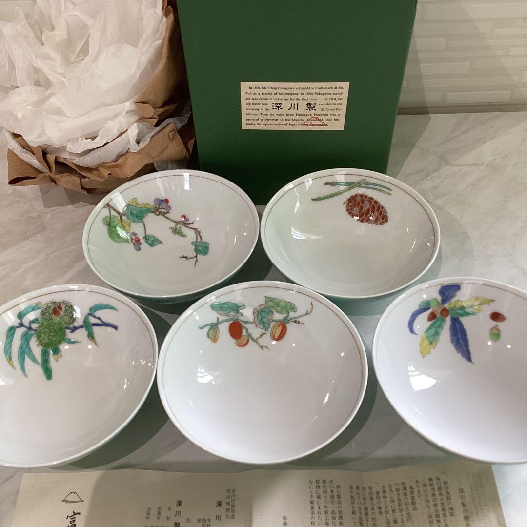 深川製磁 染錦花丸紋 茶碗 2客セット 深川製磁 染錦花丸紋 湯飲み