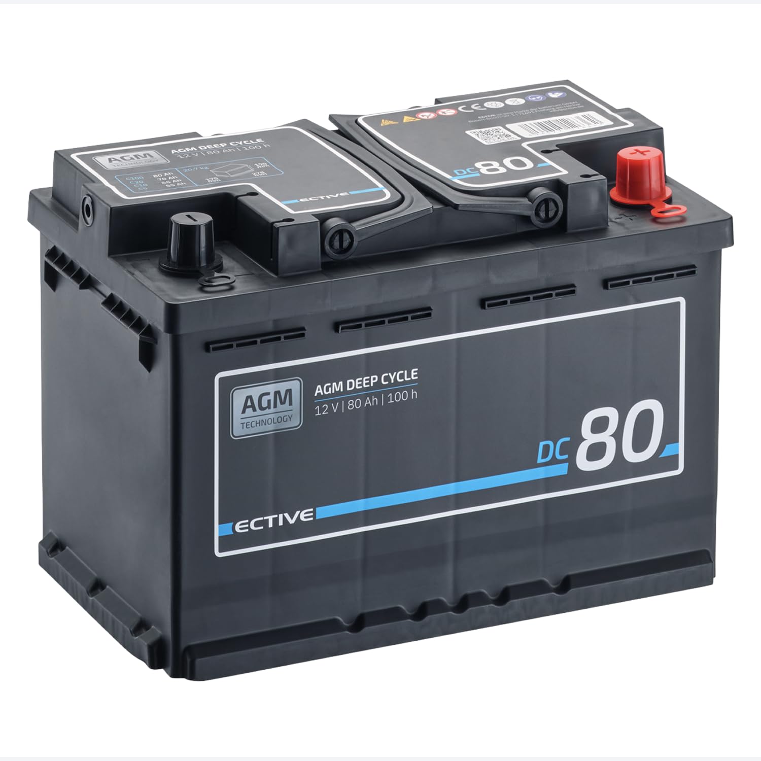 ECTIVE AGM DC80 12V 80Ah, Deep Cycle Versorgungsbatterie wartungsfrei, Van