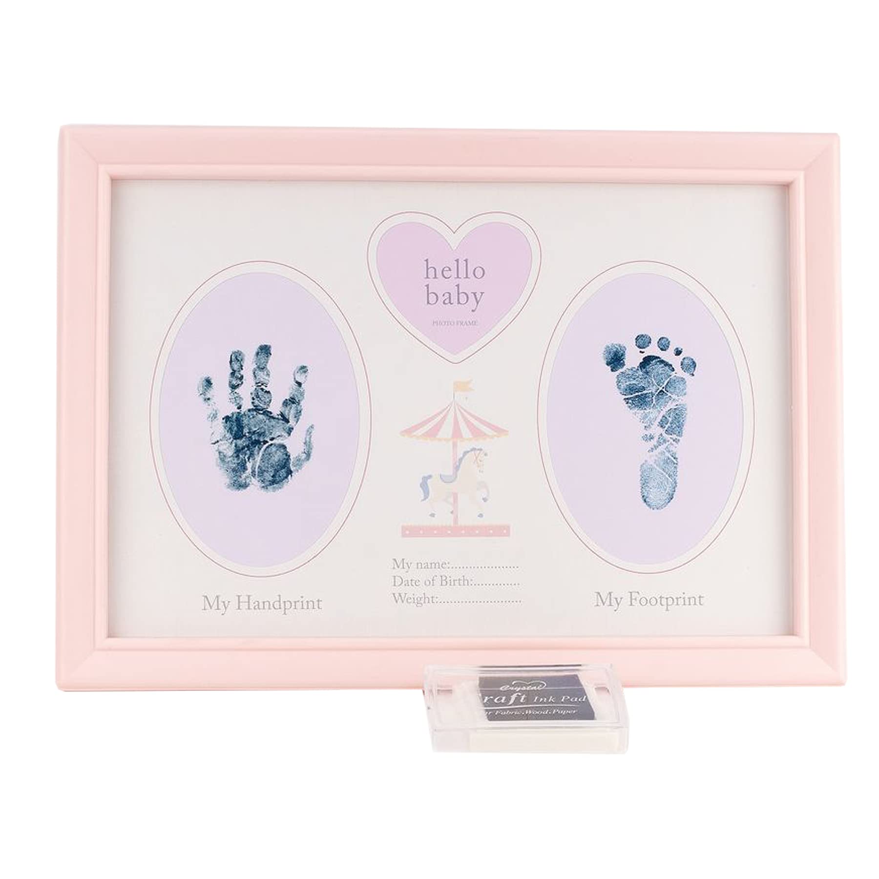 Widdop And Co Pink Baby Hand/Footprint Photo Frame Keepsake With Ink Pad - Carousel