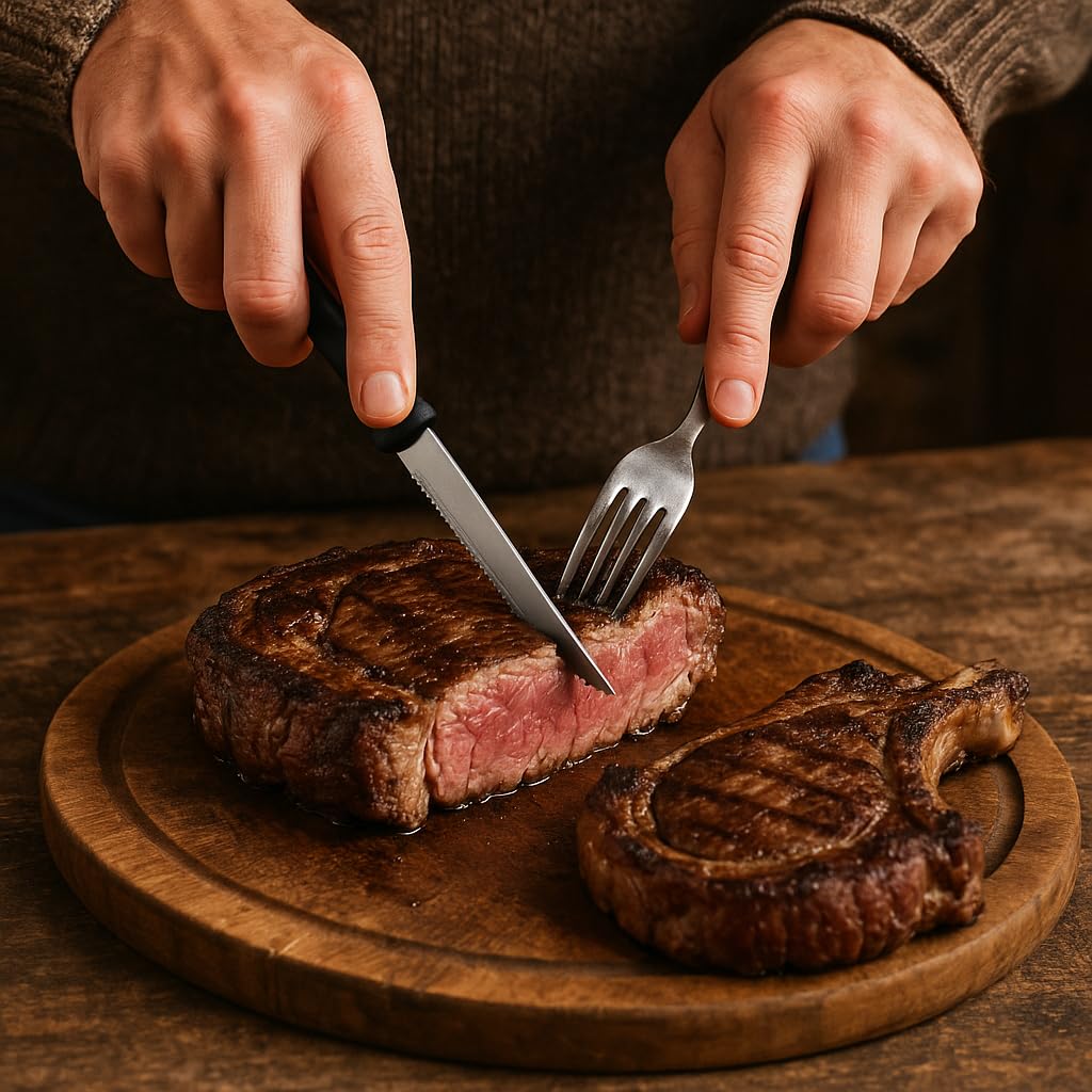 MGE - Coltello da Carne in Acciaio Inossidabile - Set di 12 Coltelli da Bistecca - Coltelli Tavola - Nero