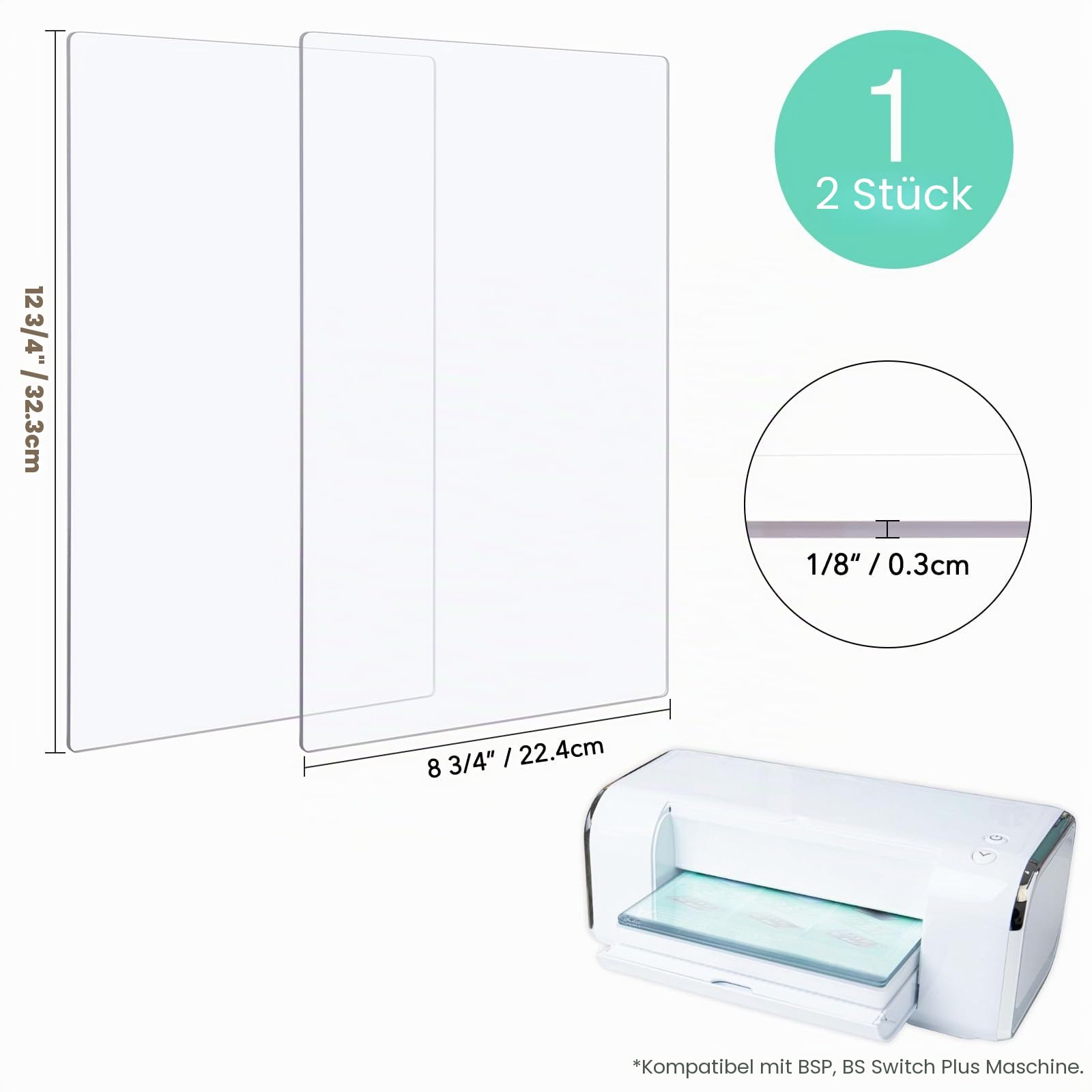 2 Stück/1 Paar Schneidepads für BSP & BS Switch Plus Stanzmaschine, transparente Polycarbonat-Kunststoff-Schneideplatten, Pads zum Prägen und Basteln (31,7 x 21,5 x 0,3 cm)