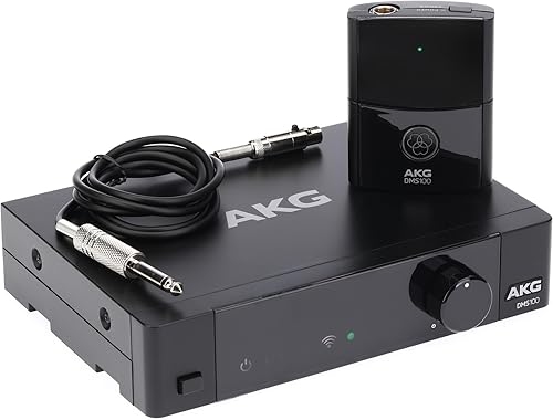 AKG Pro Audio DMS100 Sistema de instrumentos inalámbricos digitales con receptor estacionario SR100 y transmisor de correa PT100, negro
