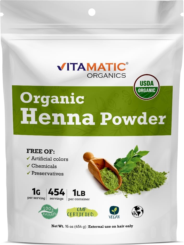 Vitamatic Certified USDA Organic Henna Powder 1 Pound (16 Ounce)