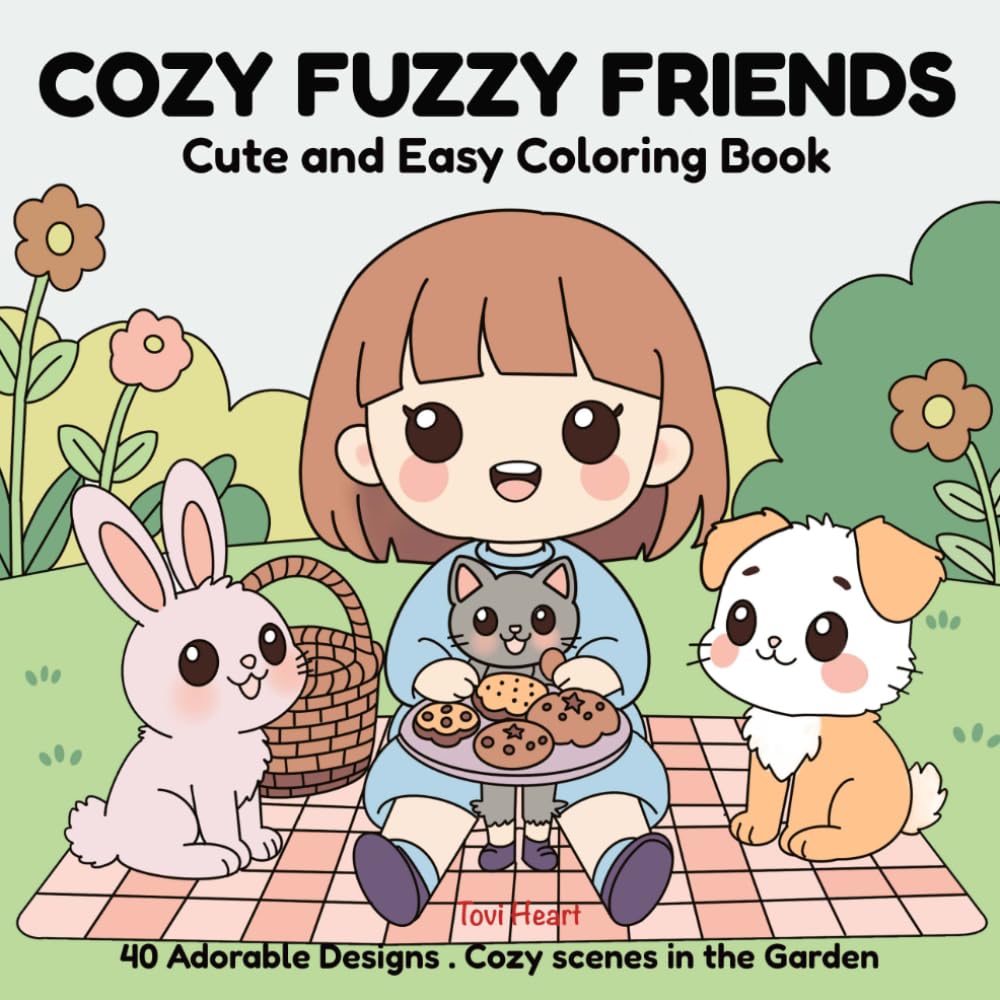 Cozy Fuzzy Friends: Cute and Easy Coloring Book for Adults and Teens with Cozy Garden Scenes, Relaxing Moments, and Adorable Fuzzy Animal Friends