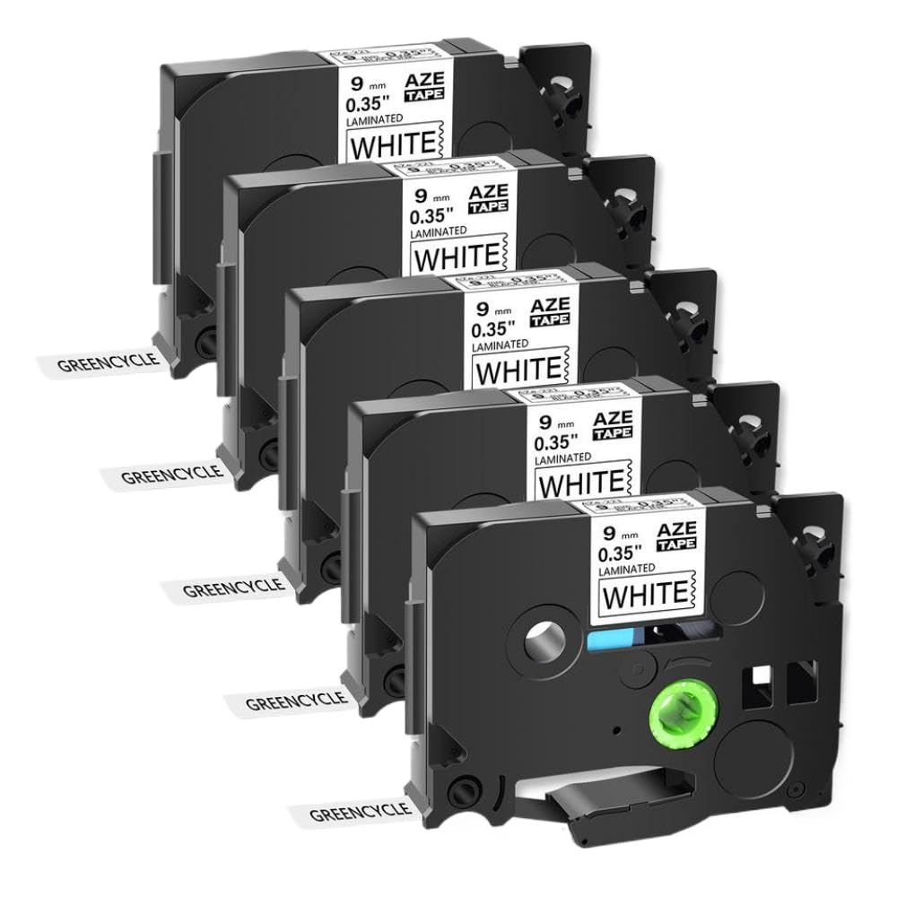 Nastro per etichette laminato nero su bianco da 5 pezzi da 9 mm compatibile con le stampanti PT-1000 TZe-221