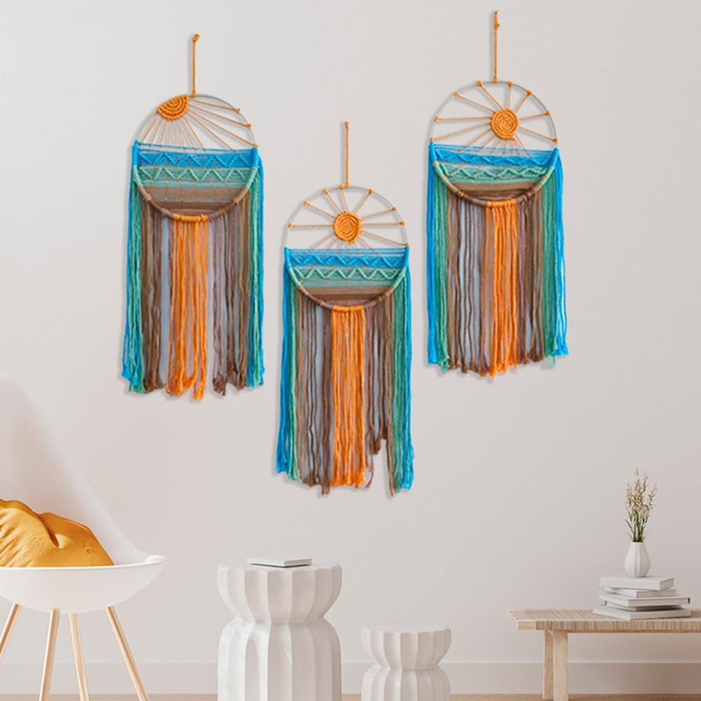 3 Piezas Atrapasueños Decoración de Pared Boho Macramé Atrapasueños Amanecer Sol Atardecer Atrapasueños Kit Colorido