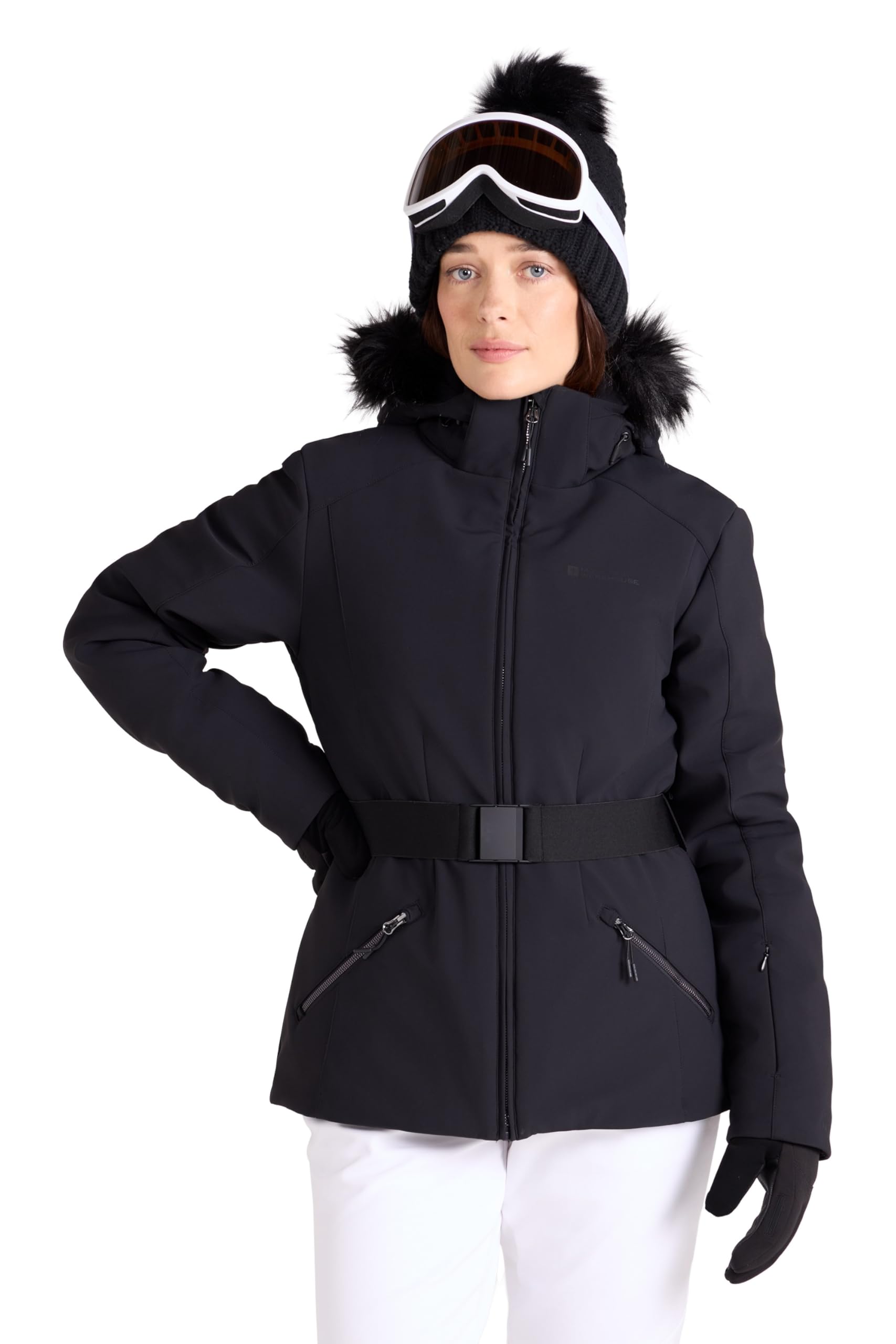 Mountain Warehouse Women's 'Swiss' Snowproof Breathable Warm Padded Hooded Winter Ski Jacket in Black | Size: 14