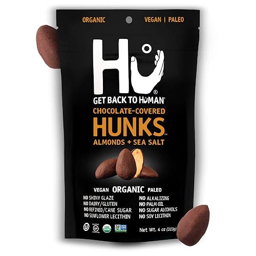 Hu Hunks Anacardos y almendras cubiertas de chocolate Sin OMG vegano sin gluten paleo chocolate negro orgánico