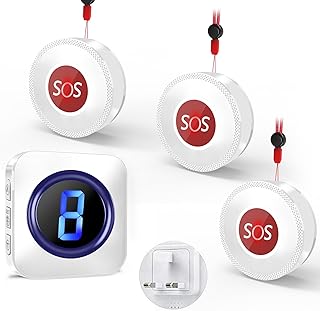 Wireless Caregiver Pager, 1,000ft Long Range SOS Call Button, Suresafe Personal Alarm Buzzer Call Bell for Elderly with 3 Panic Alarm Buttons, LED Flash, 5 Levels Volume, 55 Melodies