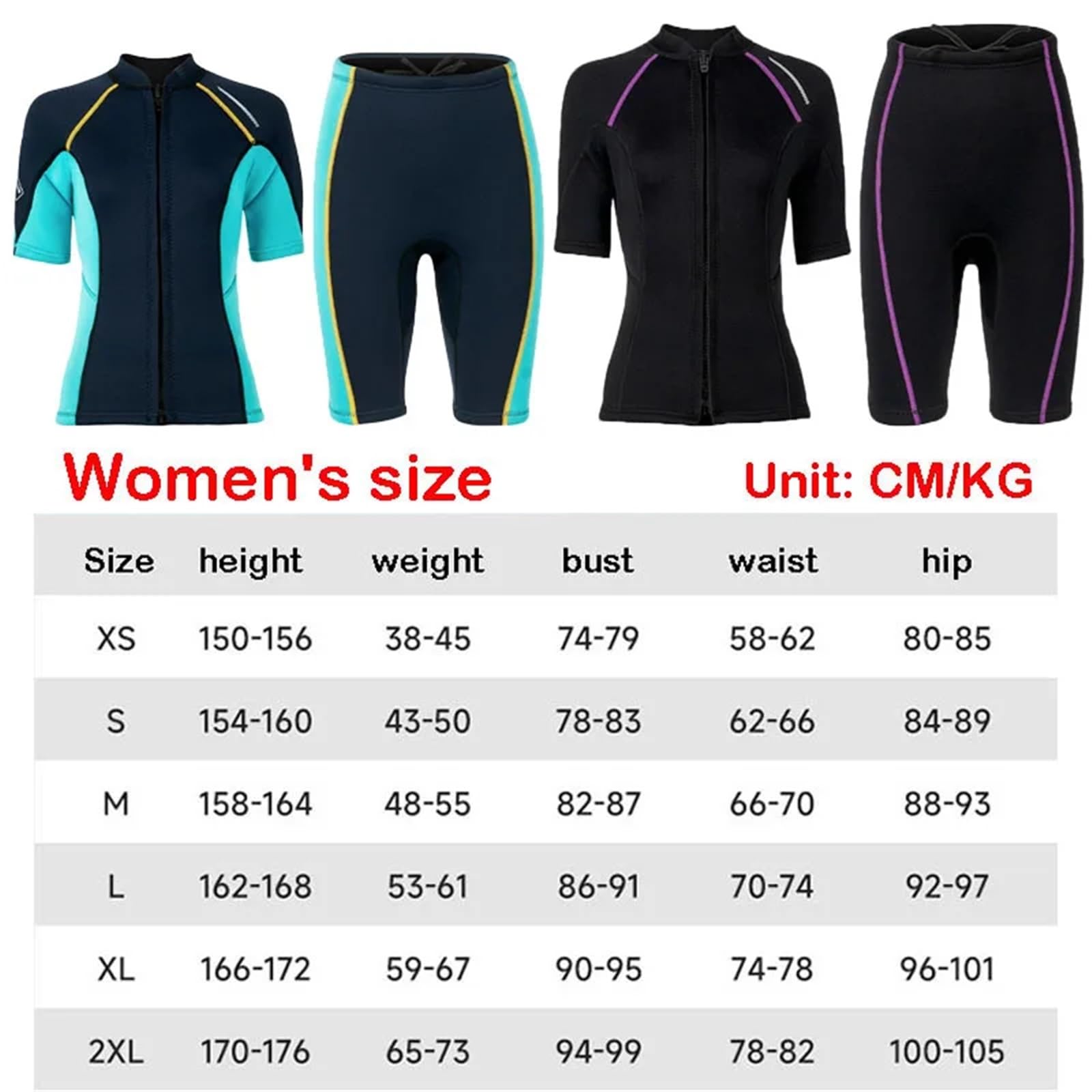 Maillot de Bain à Manches Courtes Fendu for Femme, néoprène 1,5 mm, Short, Veste Surf et plongée(Blue Top,XS)