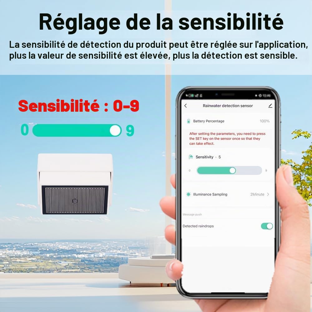 Capteur de Pluie Haozee Tuya Zigbee avec capteur de lumière, nécessite TUYA HUB, Prend en Charge Zigbee2mqtt Home Assistant, IPX4 étanche pour Une Utilisation en extérieur