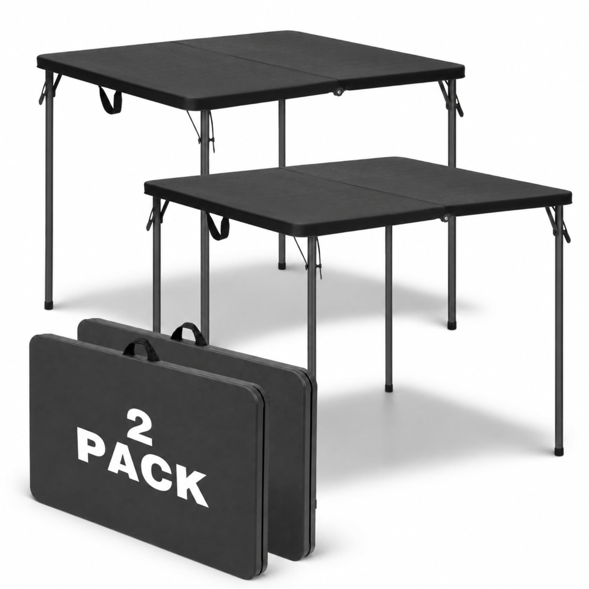Photo 1 of 34" Square Folding Table for 4 Person, 330lbs Weight Capacity Foldable Table with HDPE Tabletop & Heavy-Duty Steel Legs, Large Portable Picnic Table for Indoor Outdoor Parties, Camping, Black, 2 Pack
