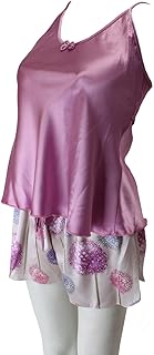 طقم بيجامة لانجري للنساء من لونا، مكون من قطعتين بلوزة وشورت مصنوعة من قماش الساتان، موديل 7040