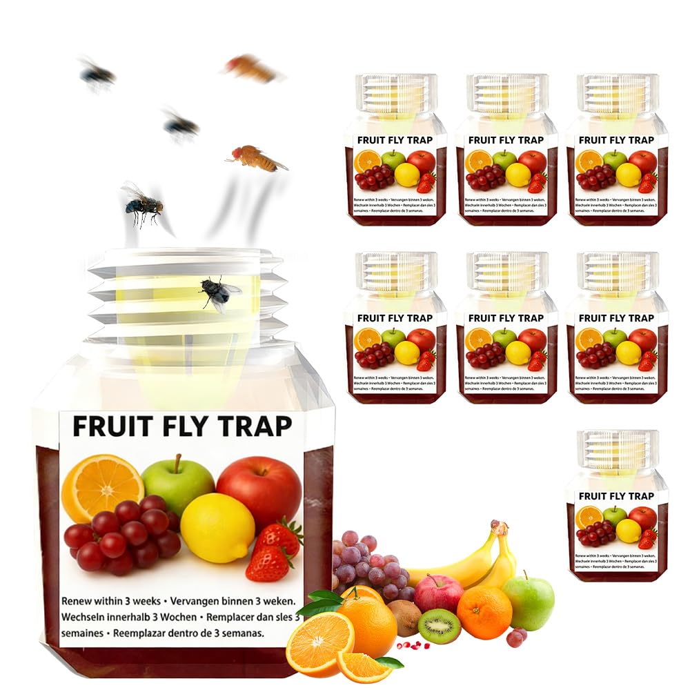 KUWUNG 8 Pack Fruit Fly Trap, Highly Effective Fruit Fly Killer for Home & Kitchen, Up to 3 Weeks Indoor of Performance per Bottle, Safe for Children & Pets