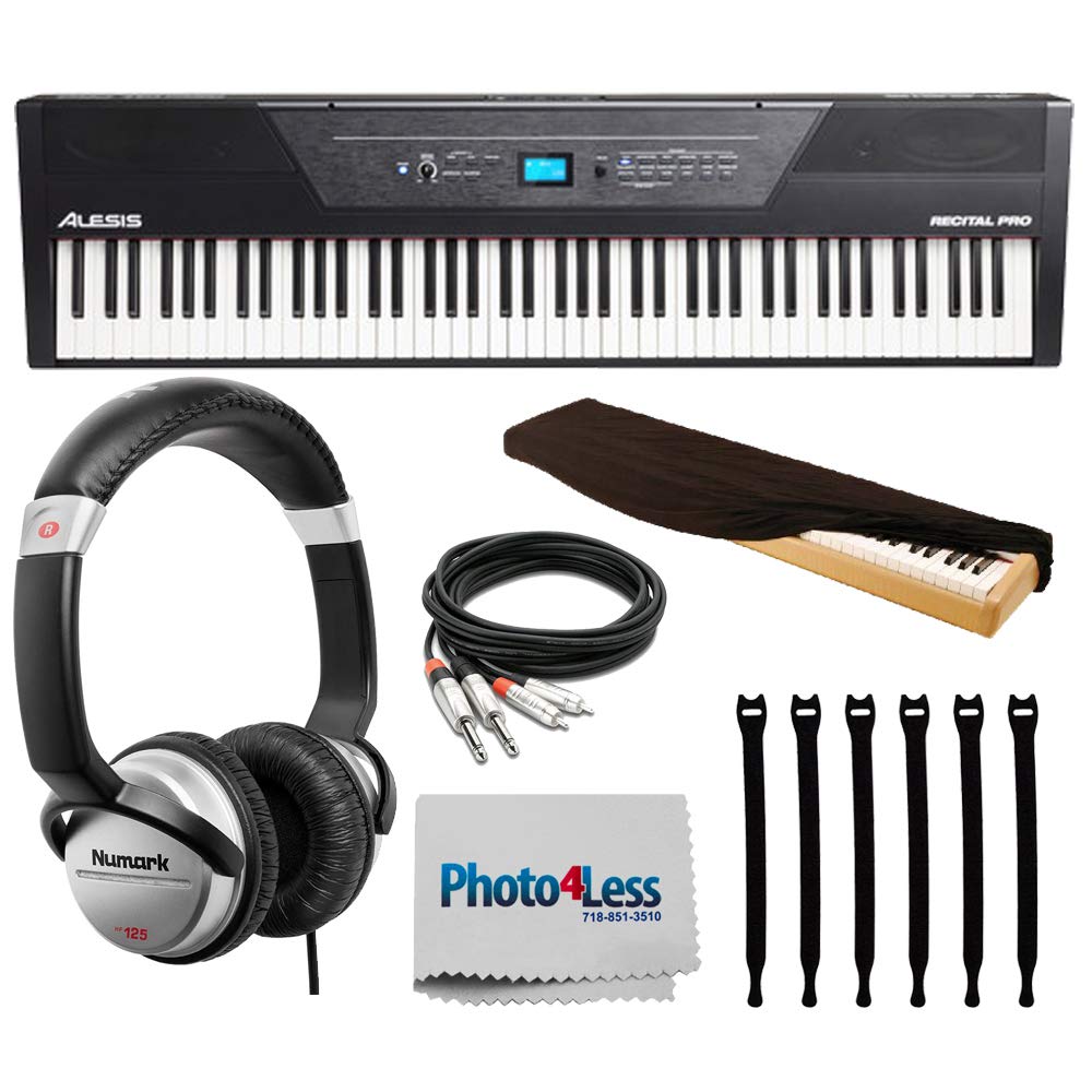 Alesis Recital Pro 88-Key Digital Piano with Hammer-Action Keys | DJ Headphones | Keyboard Cover | C