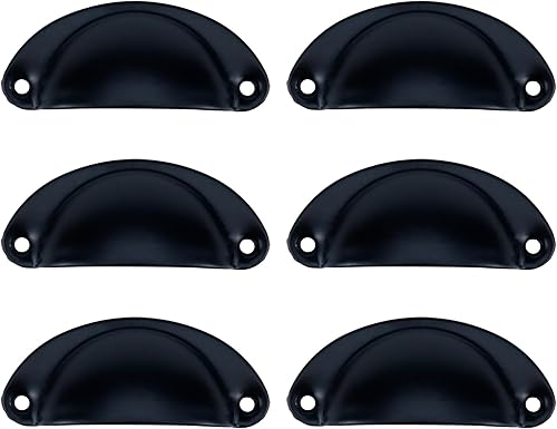 Nicerity Tiradores de copa para cajones de cocina, color negro, 3.189 x 1.378 x 0.709 in, 6 unidades