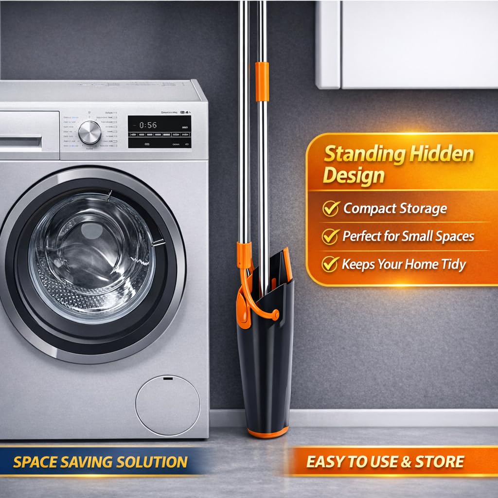 Broom and Dustpan Set with Long Handle, Upright Standing Self-Cleaning Combo, Windproof Dustpan with 6 Bonus Cleaning Tools for Pet Hair, Home, Kitchen, Garage & Apartment 4