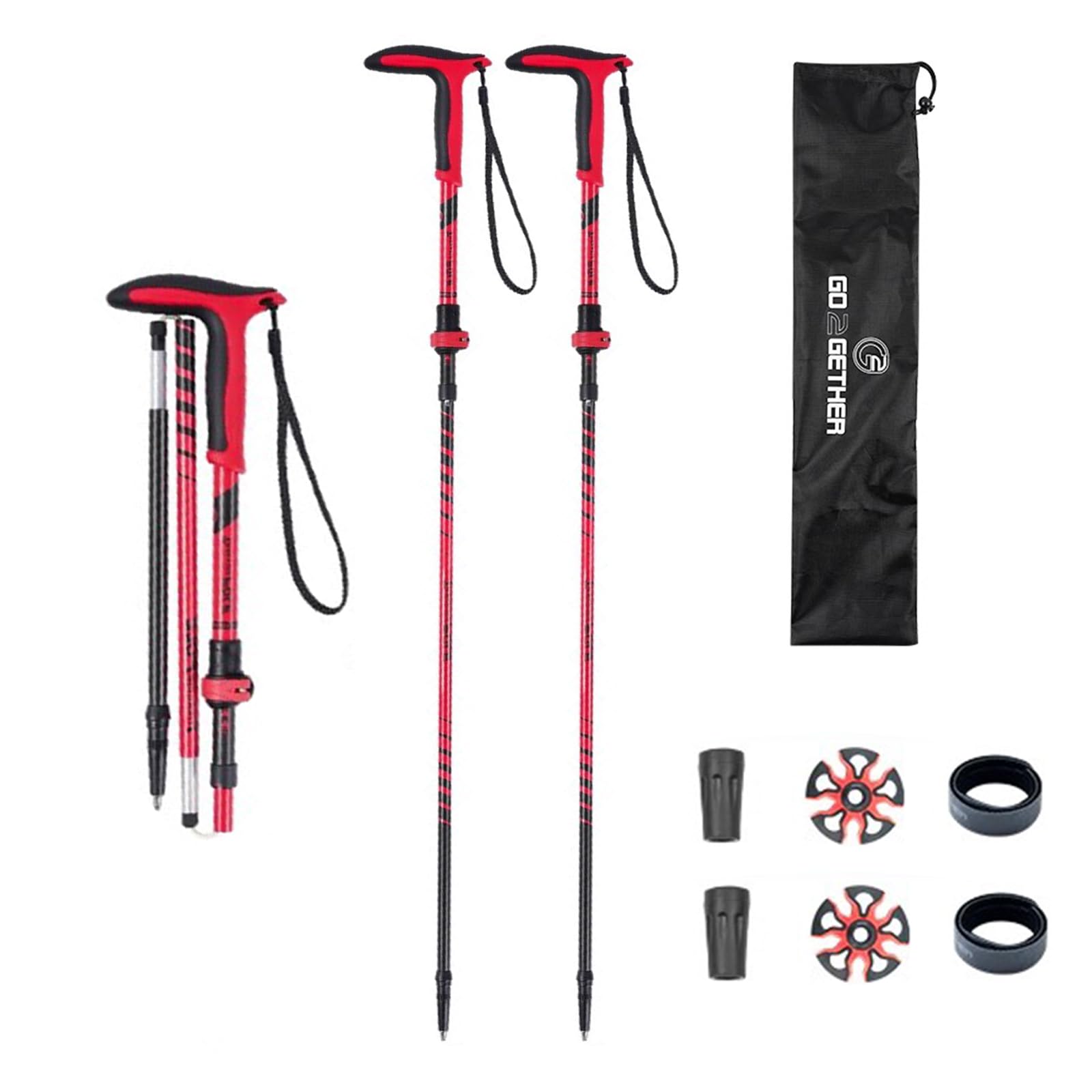 Kij trekkingowy 2 w 1 z uchwytem w kształcie litery T, składany i teleskopowy, 2 szt. składanych ultralekkich kijków turystycznych, aluminiowe składane kijki do chodzenia dla seniorów i kobiet