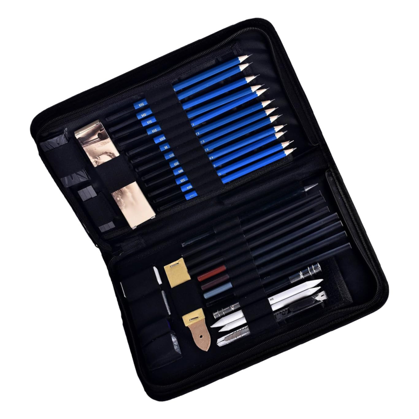 NUOBESTY Ensemble de 40 Crayons de Dessin en Bois pour Croquis et Dessin Artistique, Bien Organisé Paquet de Rangement