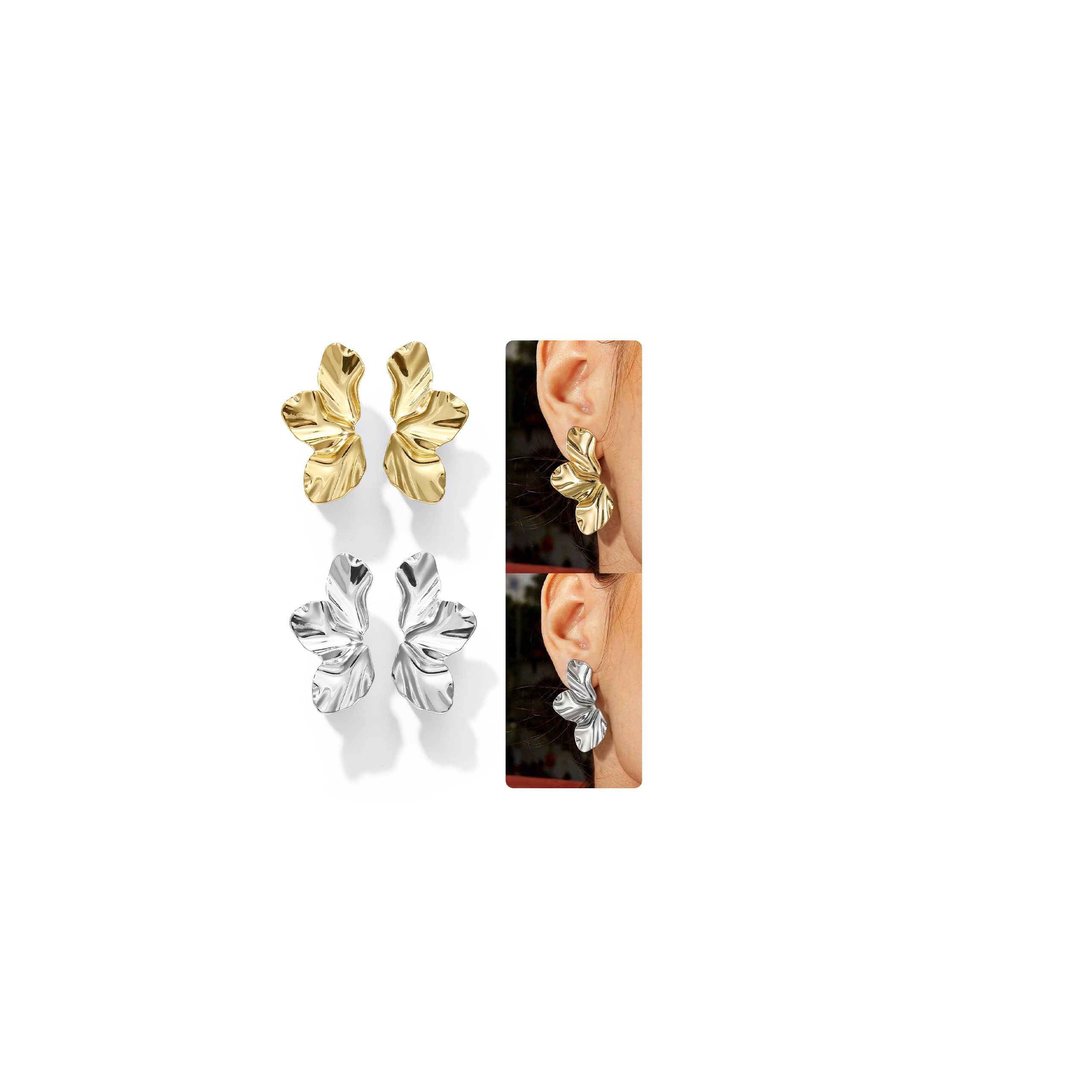 KRFY Statement Earrings 2 Pairs S925 Sterling Silver Post 16K Plated Chunky Gold Earrings For Women Trendy Hypoallergenic