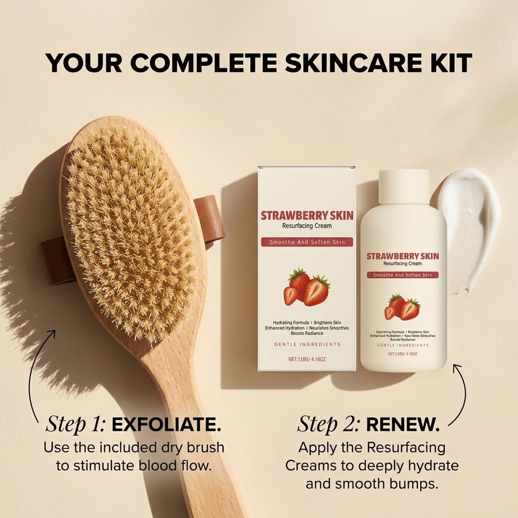 Strawberry Skin Treatment, Trystrawberry Legs Resurfacing Cream, Advanced Triple-Acid Complex For Keratosis Pilaris, Reduce Chicken Skin Bumps