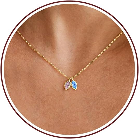 Birthstone Necklace for Women Dainty Gold Necklace with 2 Birthstone Christmas Stocking Stuffers Teen Girl Gifts Trendy Stuff Birthday Gift Moms 2025 Graduation Gift Adjustable Anniversary Jewelry for Daughter Girlfriend Friend