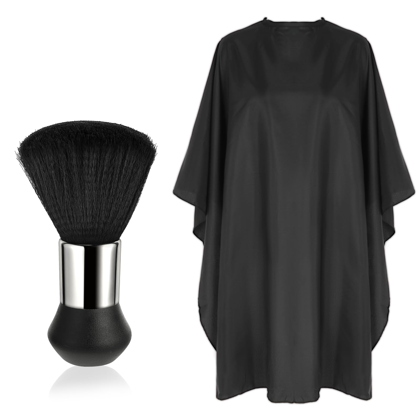 DIVINA VITAE Capa de Barbero Negra con Cepillo Profesional Capa de Peluquero Vestido de Peluquería de Salón Impermeable Cuello Capa de Peluquero Ajustable para Corte de Cabello Estilo de Tinte