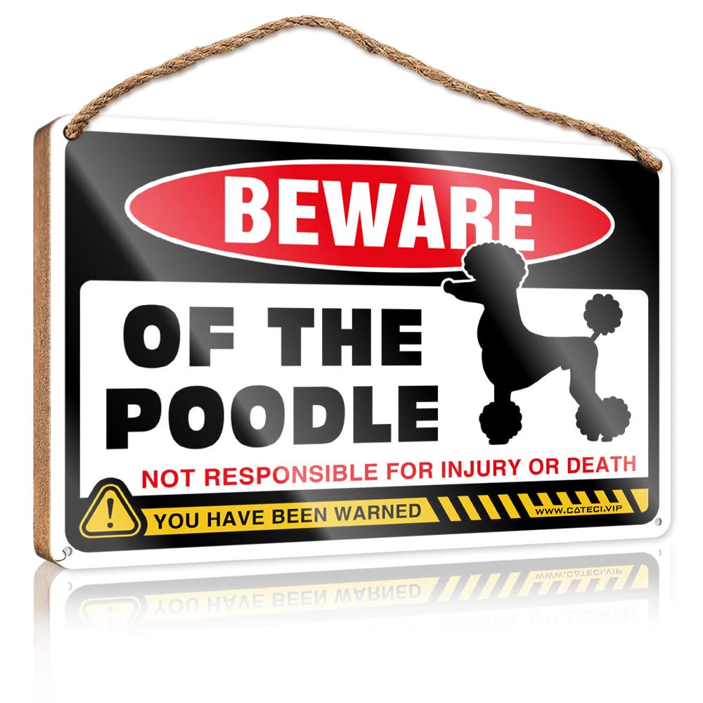 FZFN Wood Decor Sign Beware Of Poodle Wooden Sign Farm Hanging Door Sign Funny Room Signs(23X35CM)