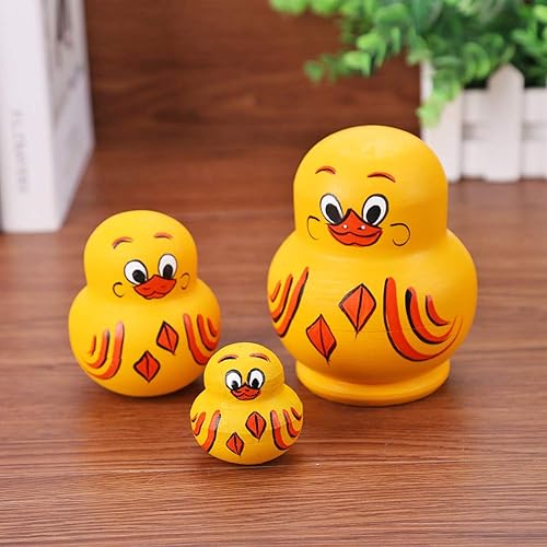 Miniatura 4 de 10 piezas de pato amarillo de madera hechas a mano rusas muñecas de anidación de juguetes, lindos animales encantadores Matryoshka apilables muñecas