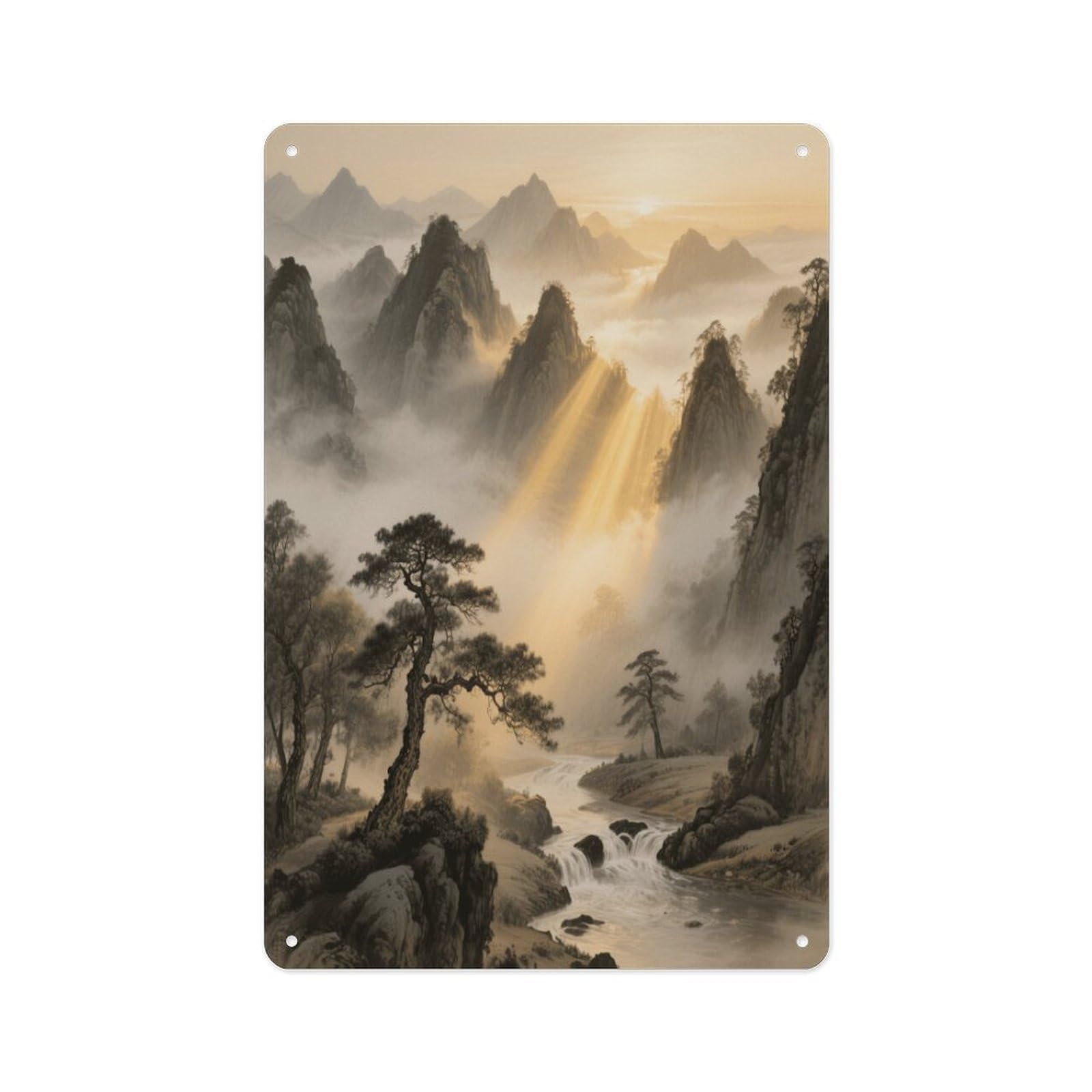 Fekiloot Style Mountains And Clouds And Mist Wall Decor Metal Signs Tin Signs Poster
